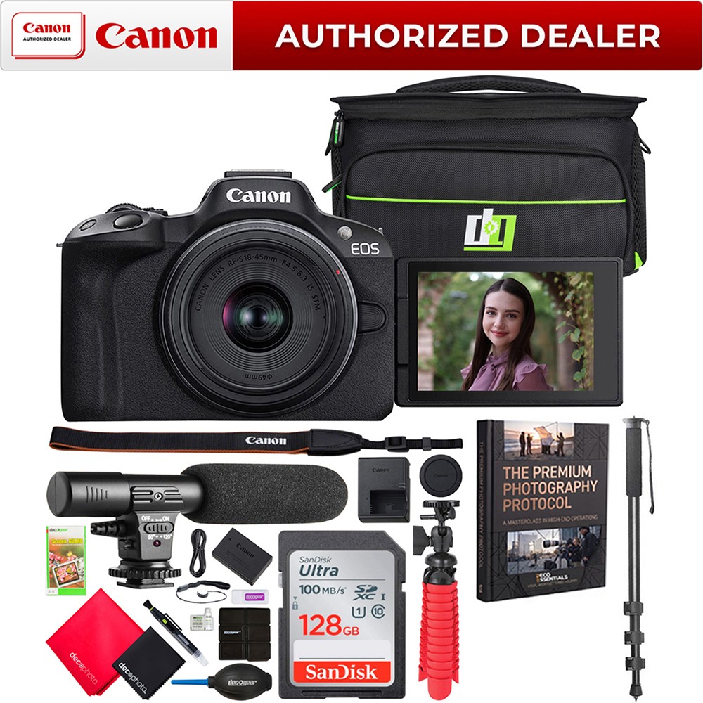 Unlock Your Potential Canon EOS R50 Mirrorless Camera Black + 18-45mm F4.5-6.3 IS STM Lens Pro Bundle