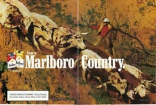 1988 Marlboro Filter Cigarettes Red & 100s Herding Cows Vintage Print Ad/Poster