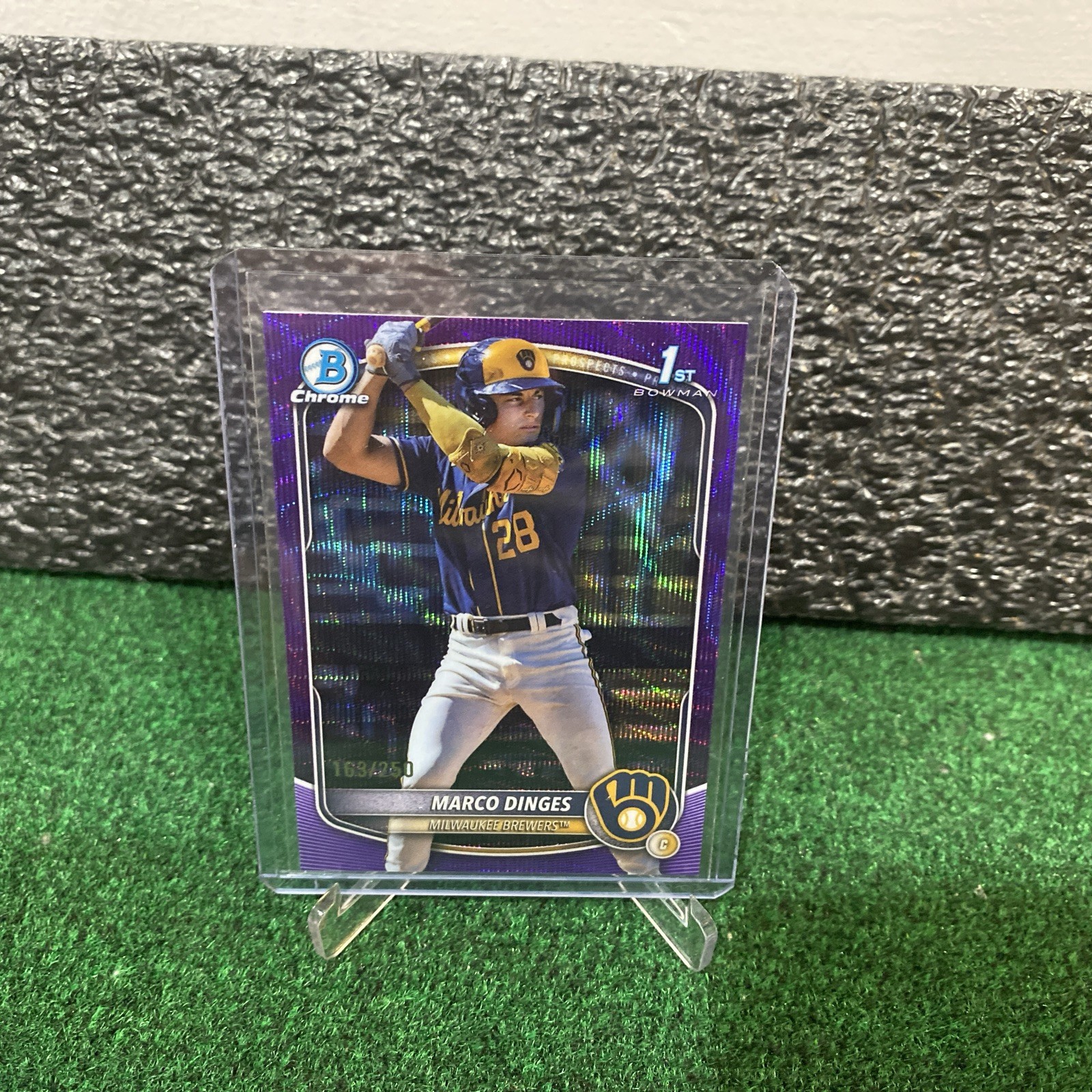 2025 Bowman Chrome Marco Dinges Purple Wave Refractor 1st #/250 Brewers