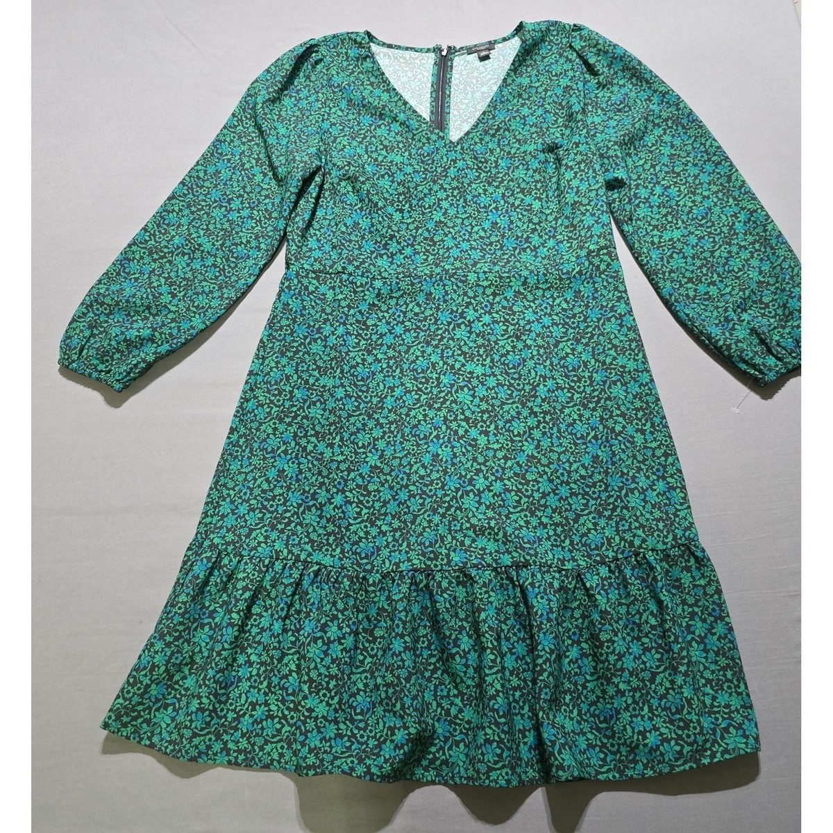 Ann Taylor Factory Dress Women 10 Green Blue Floral Puff Sleeve Back Zip Mini Ann Taylor Factory Dress Women 10 Green Blue Floral Puff Sleeve Back Zip Mini