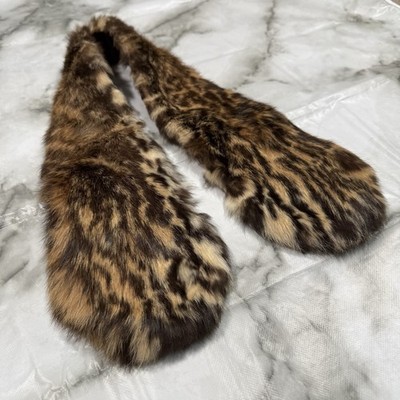 Vintage Echtfell Leopard Ozelot Raubkatze Print Durchzieher Stola Schal