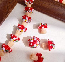 10PCS Handmade Lampwork Glass Beads Flower on Mushroom Charms Spacers 15 16mm