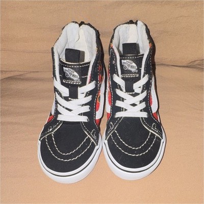 VANS Sk8-Hi TD Baby High Top Sneaker Black Flame Canvas Lace Up US 8