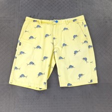 Stussy Chino Shorts Fish All Over Print 9" Inseam Yellow Men Size 34