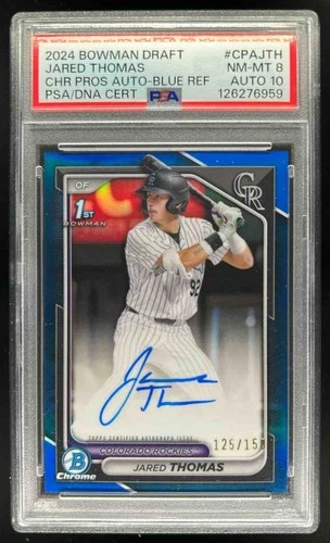 2024 Bowman Draft Jared Thomas Chrome Auto Blue Refractor 1st #125/150 PSA 8 10