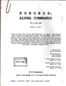 Robocop: Alpha Commando Original Animation Script "H-2-UH-OH" Prod # 5937