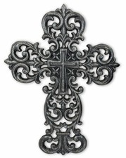 Vintage Victorian-Style Cast Iron Wall Cross Fleur-De-Lis Inspired Design / 13  