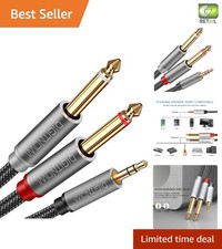 Durable 6.6ft 3.5mm to 2x 6.35mm Audio Splitter Cable - Gold-Plated Connectors