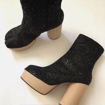Maison Margiela Tabi Heel ankle Boots Glitter Black w/Box Storage bag Italy