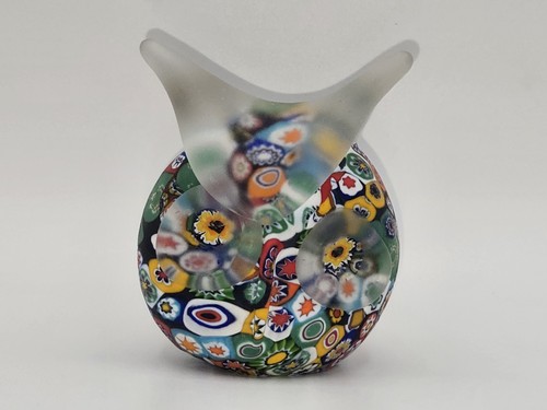 Murano Glass Millefiori Owl Figurine Frosted Paperweight 2.75"