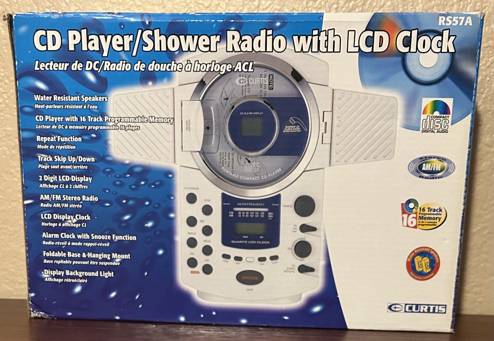 Vintage Curtis RS57A CD Player/Shower Radio W/ LCD Clock