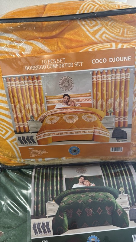 COCO DJOUNE King 10pc Borrego Comforter Set Blue w/ Curtains, Shams, Cases