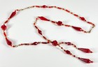 This 26" (approximately) red glass bead vintage gold tone (brass tone) necklace  — photo 1