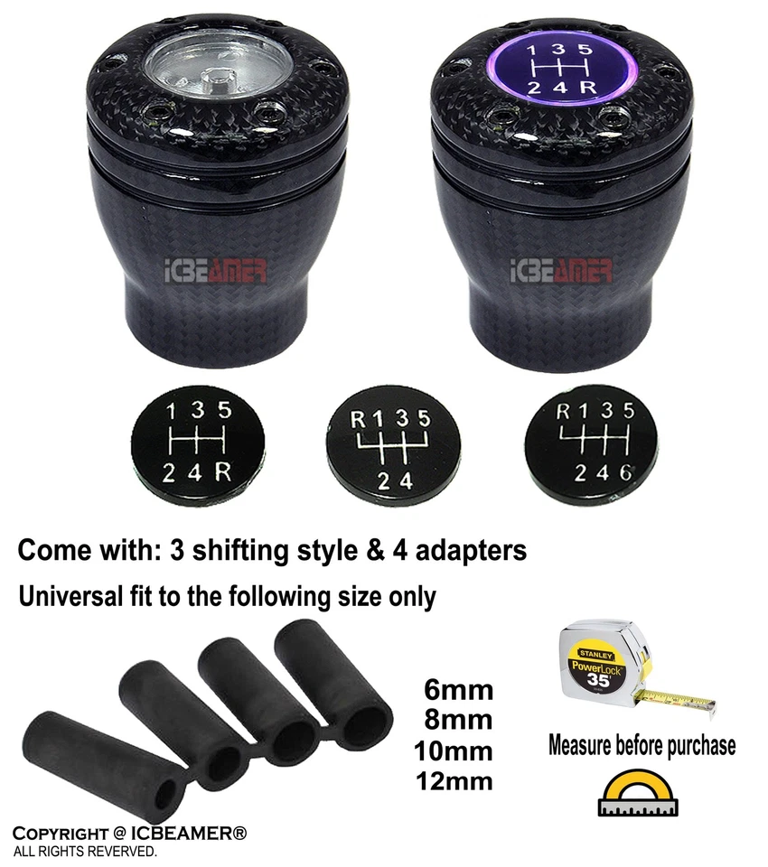 JDM Racing Style Fibra de Carbono LED Luz Púrpura Deporte Manual Perilla de Cambio de Marchas S103 Foto 2 de 4