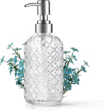 14 Oz Refillable Glass Soap Dispenser with Rust Proof Stainless Steel Pump, for