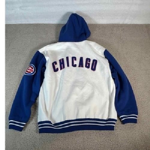 Stitches Chicago Cubs MLB Baseball Full Zip Hooded Jacket White Blue Large