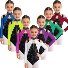 Kids Girls Bodysuit Rhinestones Leotard Rhinestone Jumpsuit Performance Dance