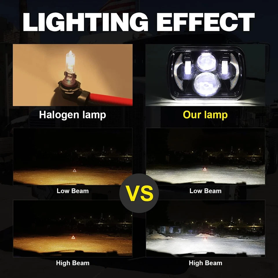 2025 New Pair 130W 7x6" LED Square Headlight High Low Beam fit GMC Syclone 1991 - Image 4 of 4