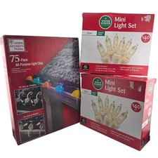 Christmas Lights Assorted Bundle Clear White Wire 280 Lights 75 Clips