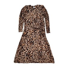 Cabi Large Dress Selma Leopard Cheetah Mob Wife Print Ruched Stretch Jersey Maxi