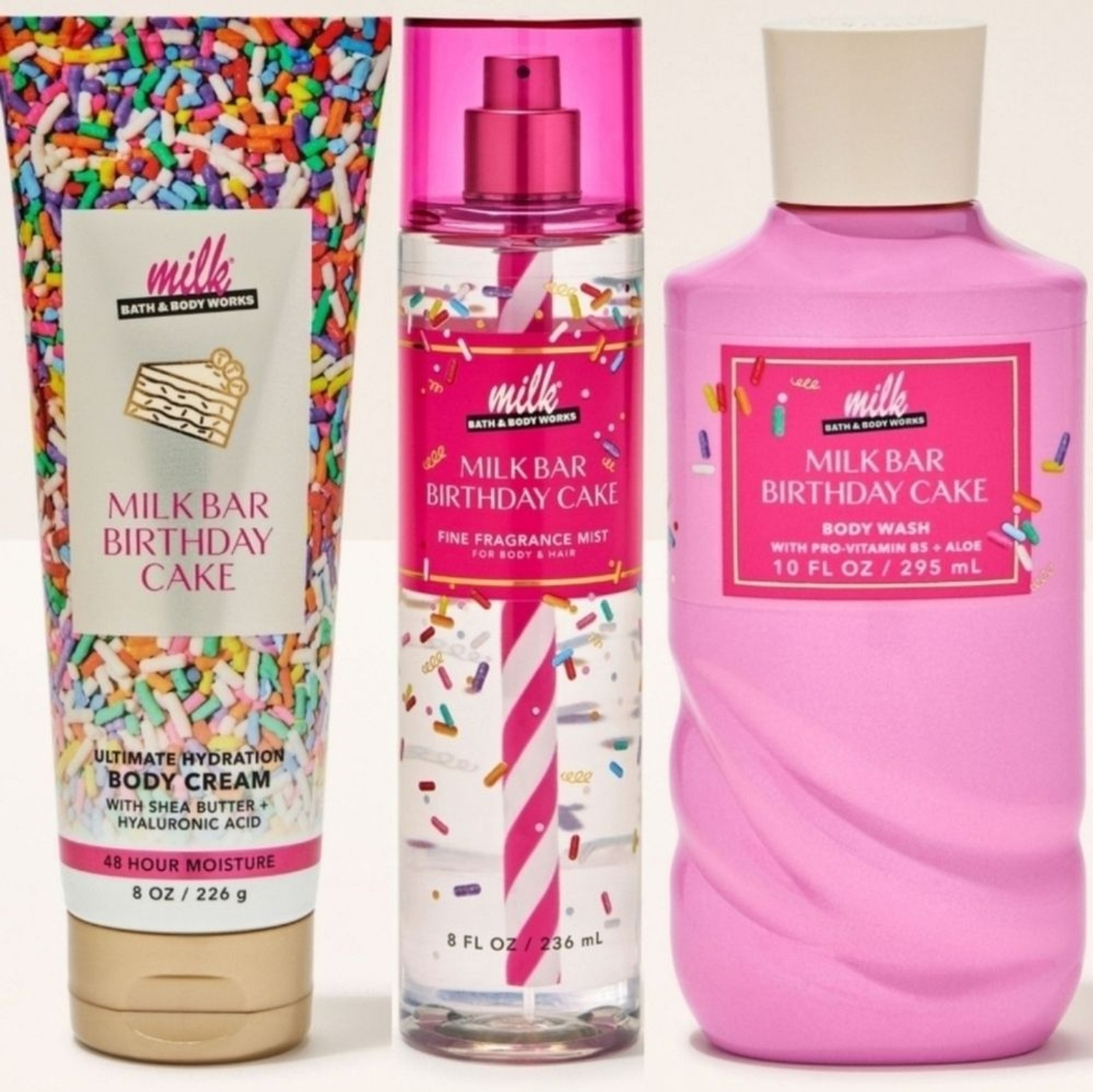 Milk Bar Birthday Cake Body Cream, Body Wash & Fragrance Mist 3pc Set NEW