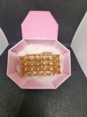 Signiertes breites Armband Schwan Swarovski vergoldet Gitterstil SALE
