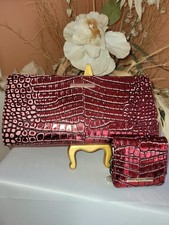 NWT Brahmin Leather Leanna Clutch Ady Wallet Set Rose Joylette Red