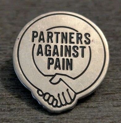 Vintage Partners against Pain Awareness Silver-Tone Lapel Pin Embracing Arms