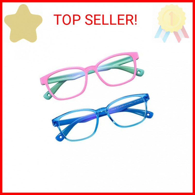 Kids Blue Light Blocking Glasses 2 Pack for Anti Eyestrain UV Protection & Computer Screen Use