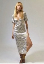 Urban Outfitters Lauren Lace Trim Floral Midi Dress M Cream Blue UO