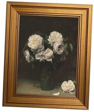 Gold Wall Art Moody Style Vintage Flower Painting Picture 11"L x 9"W Framed