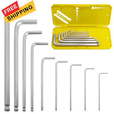 Zoikuloi 9 PCS Hex Key Set, Ball-End Allen Wrench Chrome With Yellow Accents