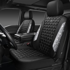 Bling Diamond Leather Car Seat Covers For 2 Two Front Seats Silver Diamond