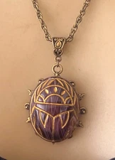Egyptian Revival Necklace Scarab Pendant Huge Antique Amethyst Glass