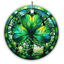 2025 Shamrock Stained Glass Ornament Celtic Irish Clover Sun Catcher St.