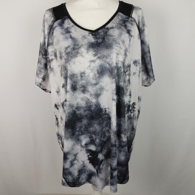 Tek Gear Workout Active V-Neck Shirt Top Women's Plus 2X Gray Tie Dye Crumple