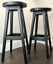Vintage Black Wooden Bar Stool Solid Heavy Kitchen Island Pub Stool Matte Finish