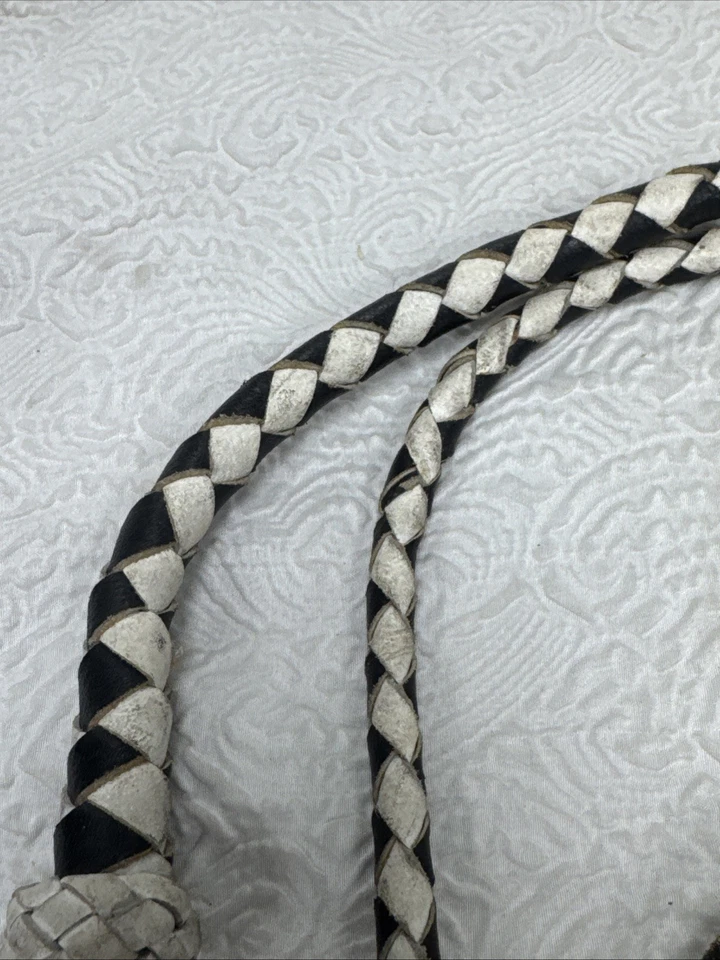 Culata de cuero vintage de 10 pies Bullwhip 12 trenzas blanco y negro látigo pesado - Foto 4 de 4