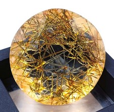 SIGHTLY GOLDEN RUTILATED QUARTZ 90 CT ROUND CUT CERTIFIED LOOSE GEMSTONE MUO