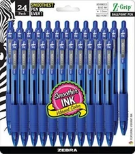 Zebra Pen Z-Grip Retractable Ballpoint Pen, Medium Point, 1.0mm, Blue Ink, 24