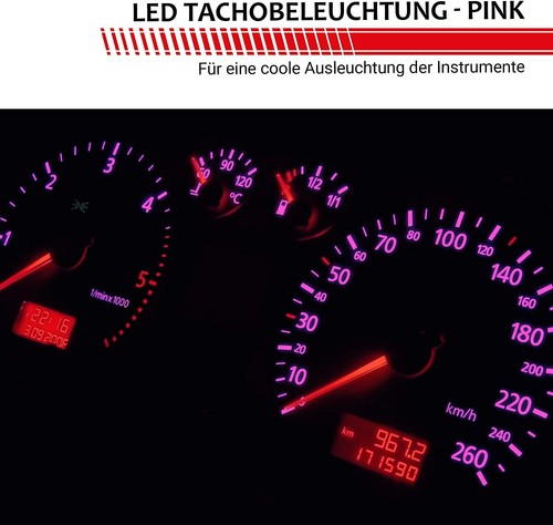 Pink High Power Smd-Led Tacho Lighting for VW Golf 2 1983-1992 " Top " - Picture 2 of 6