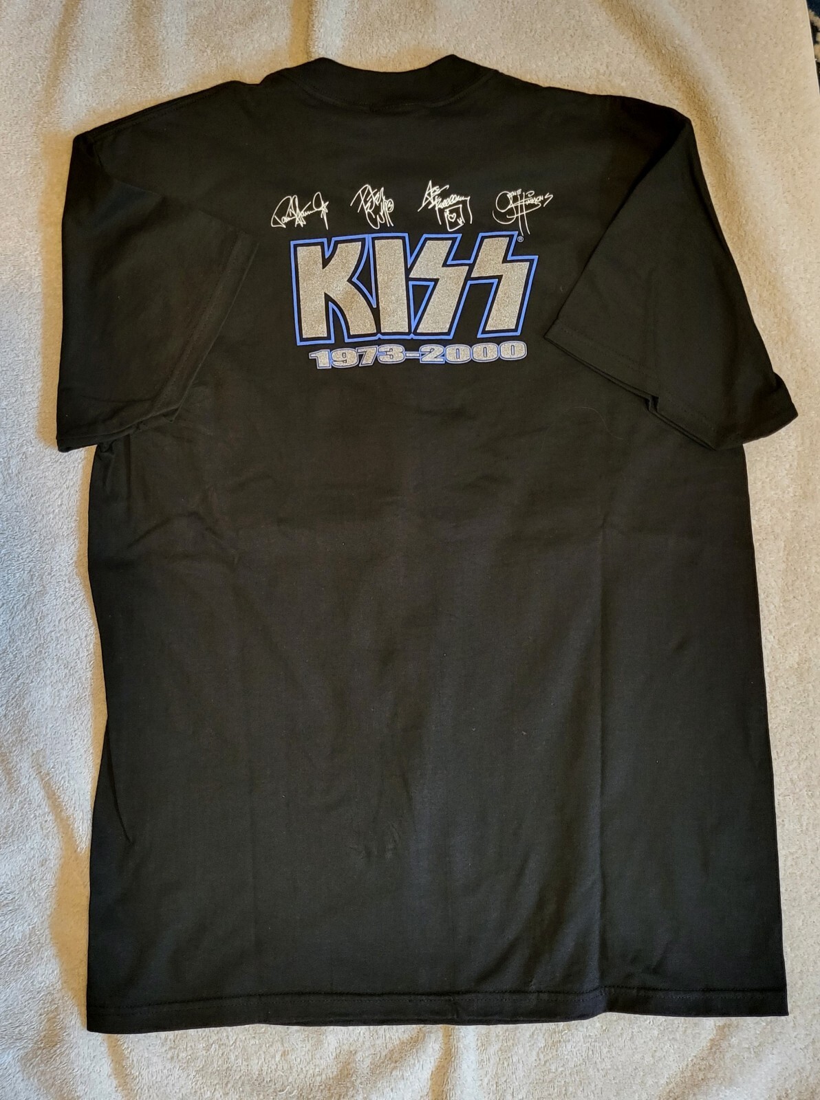 FILA Maglietta nuova con etichette Kiss All In A Row Farewell Tour 1973 2000 grande fascia vintage NOS