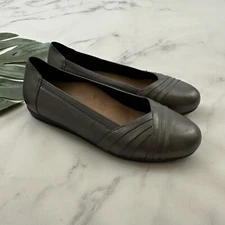 Abeo Womens Comfort Ballet Flats Size 8.5 Frankly Dark Silver Leather High Arch