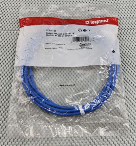 LEGRAND Patch Cord Cat6 MOD 8 10ft Blue Clarity 4P 24G ST PVC CM MC610-06 - 第 1/3 張圖片