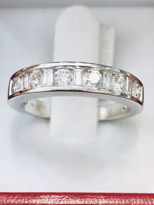 14k Solid White Gold Ladies Natural Diamond Band Ring anniversary Baguette 0.75c