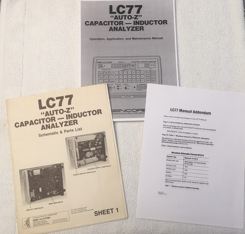 SENCORE LC77 Owners Manual, ORIGINAL Schematic, Parts List & Manual Addendum! - 第 1/4 張圖片