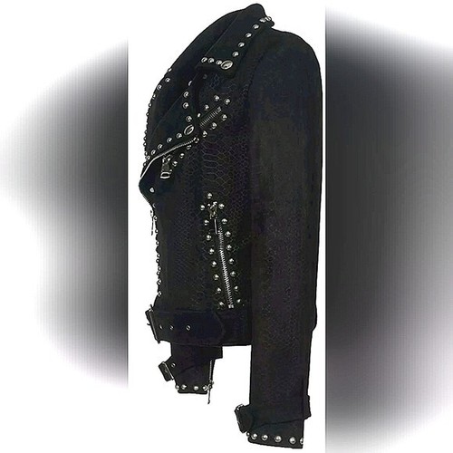 Chaqueta de Motociclista SX Negra Tachonada Remache Estampado Serpiente Cinturón Talla XS Regalo - Imagen 3 de 8