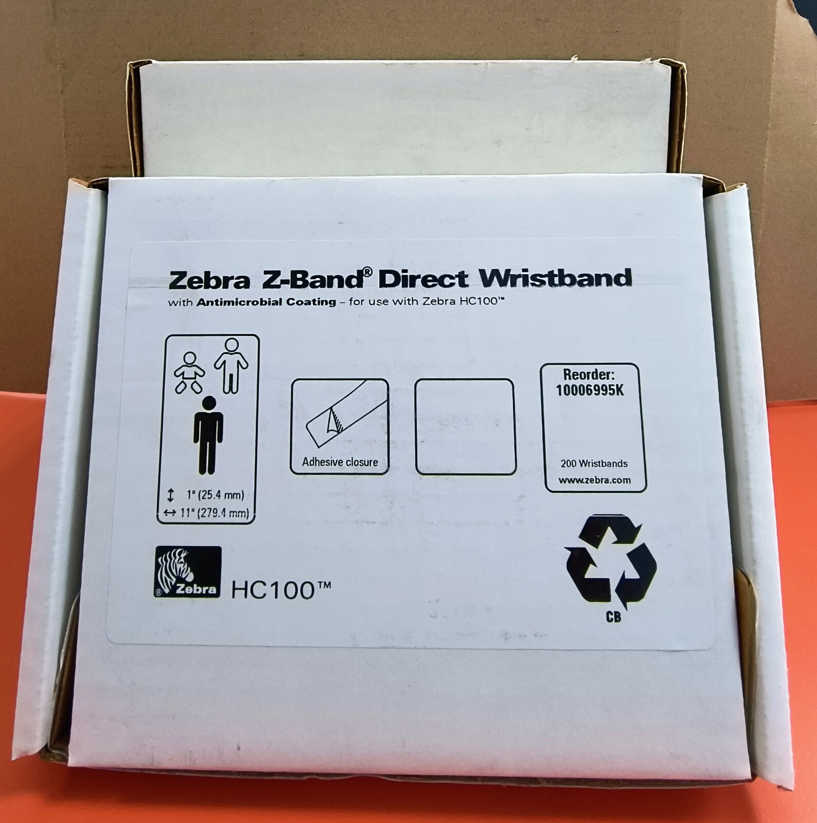 Zebra Z-Band Direct Wristband With Antimicrobial Coating For Use With ZebraHc100