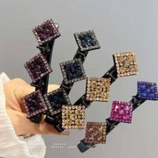 Sparkling Crystal Stone Braided Hair Clips-Satin RhinestoneFabric Hair-Band