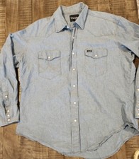 Wrangler Denim Western Snap Shirt Long Sleeve Men Size XL Light Blue